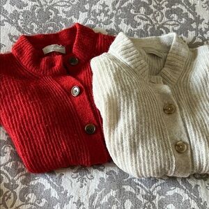 Everlane Alpaca Red and Cream Button-Up Sweater Set (READ DESCRIPTION)